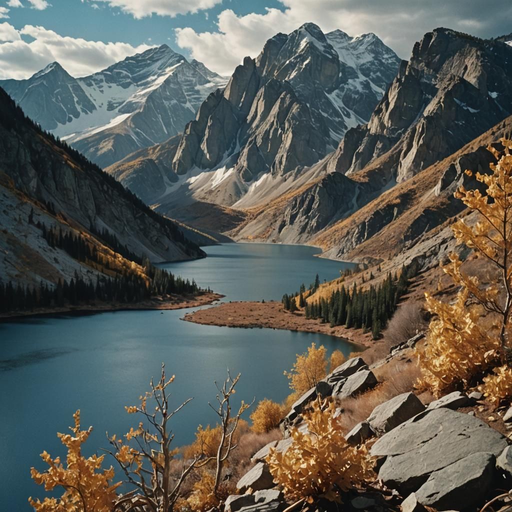 Cinematic Lake Scene with Autumn Colors and Winter Touch
