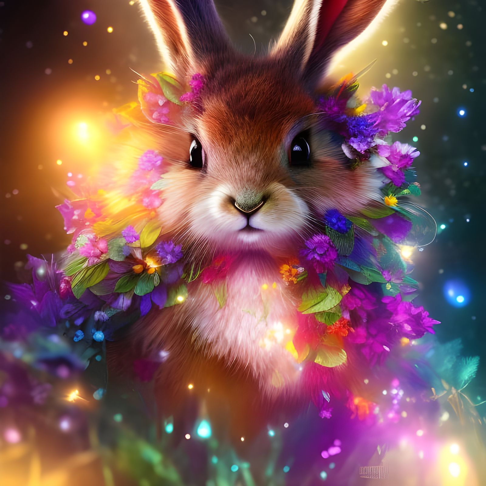 Jackalope Bunny in a Daisy Field, Digital Art