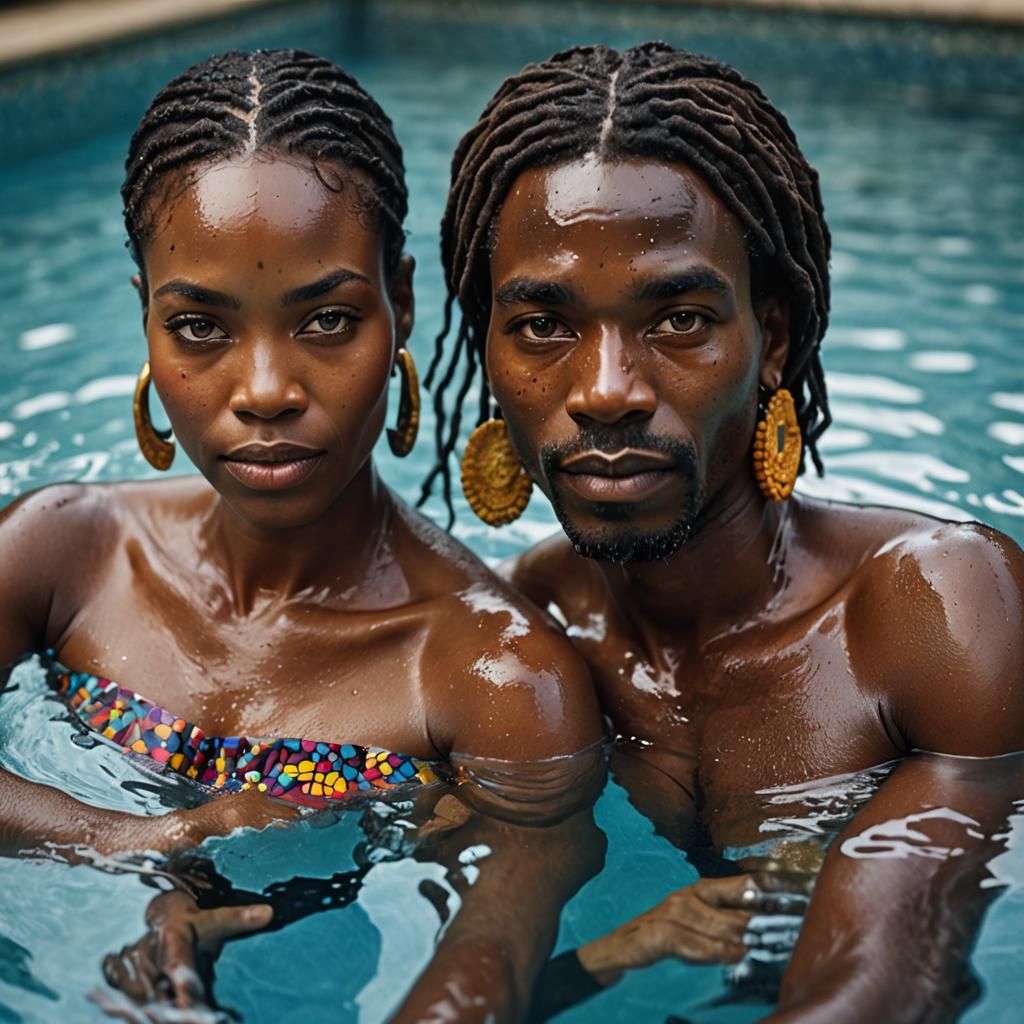 Luxury Pool Portrait of African Couple