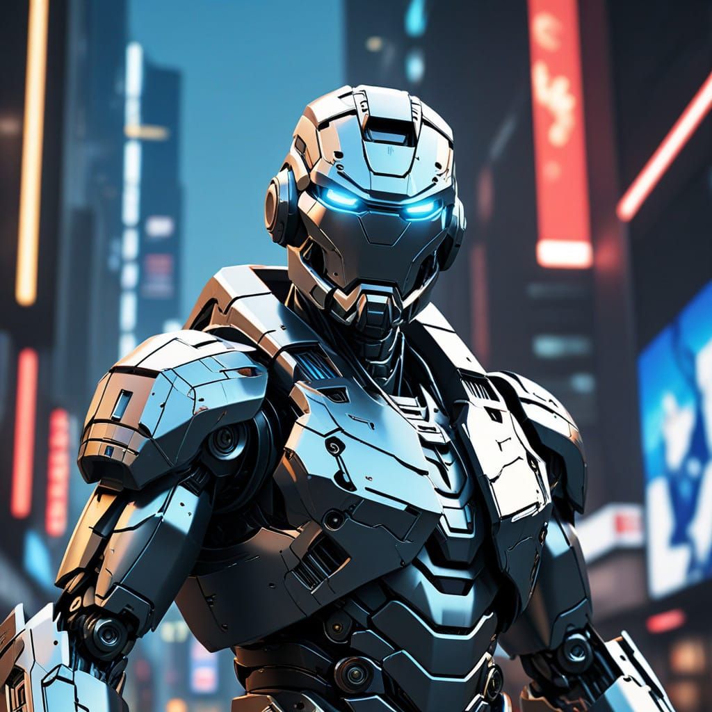 Heroic Robotic Warrior in Shinny Manga-Inspired Armor