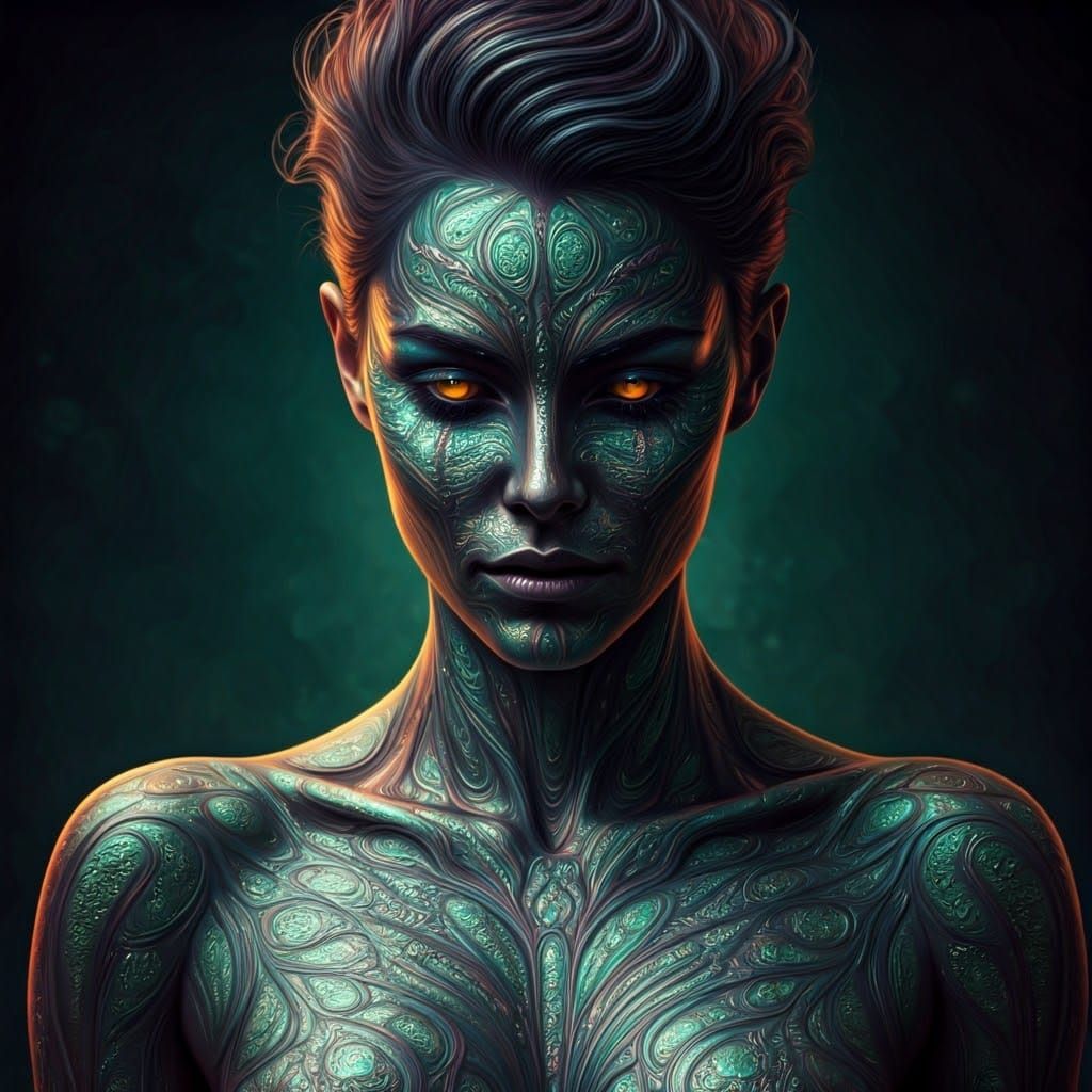 Iridescent Body Paint in a Digital Art Style