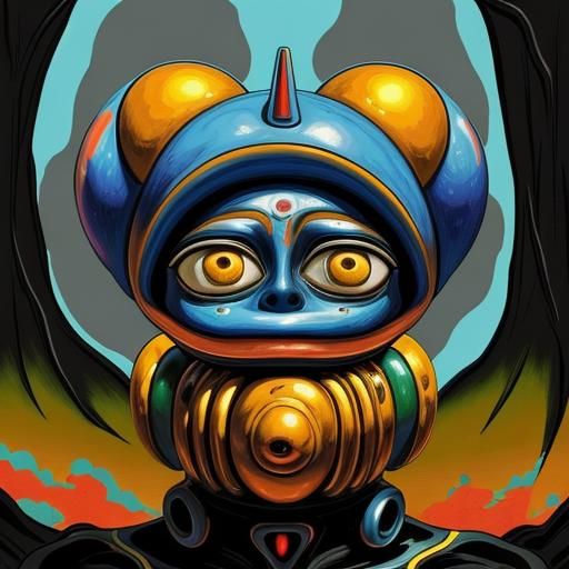 Surreal Humanoid Figure on Hill, Impasto Painting