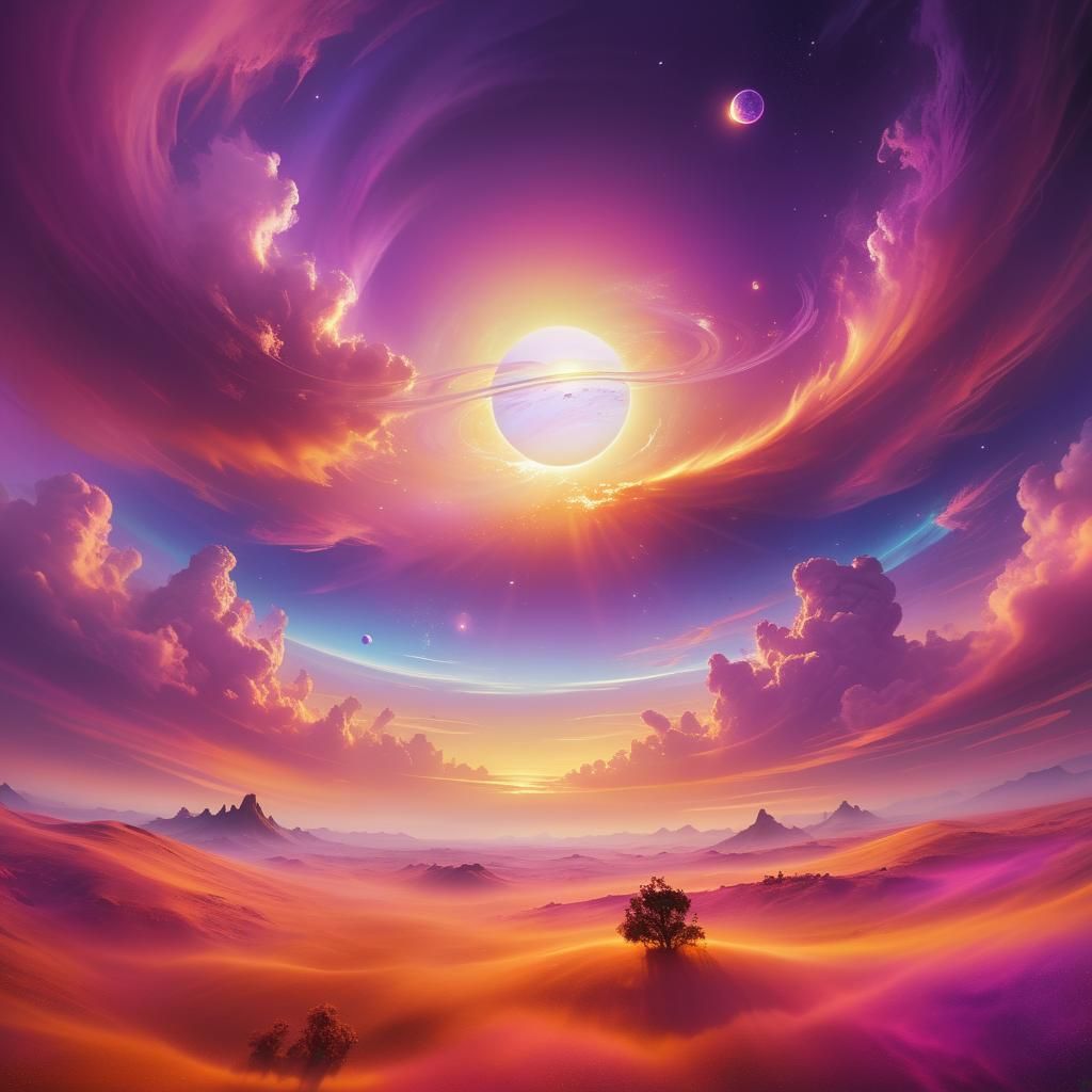 Ethereal Sunset on a Dreamlike Purple Planet