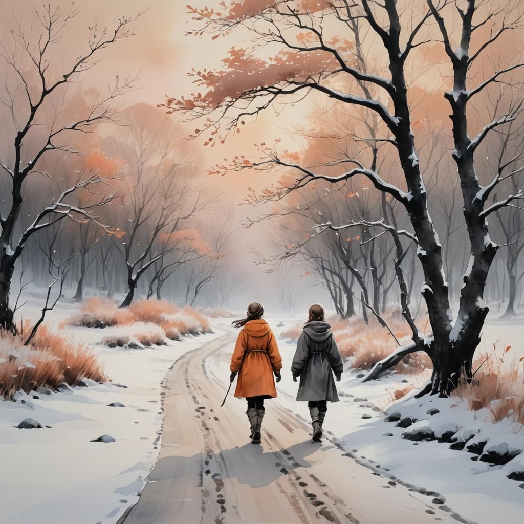 Greta Thunberg as Maid in Winter Landscape Painting