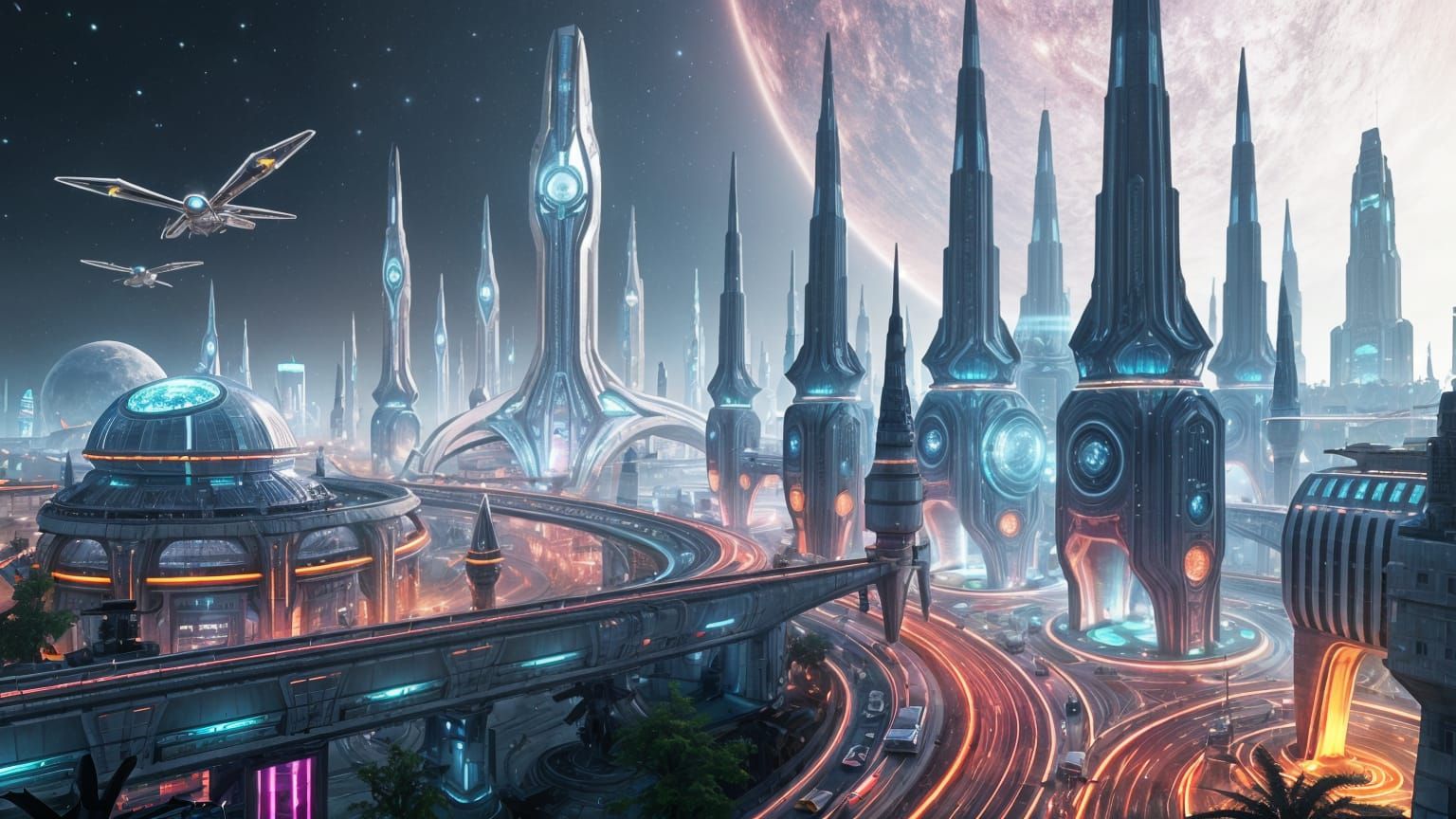 Alien Hypercity at Galaxy's Edge: Sci-Fi Concept Art