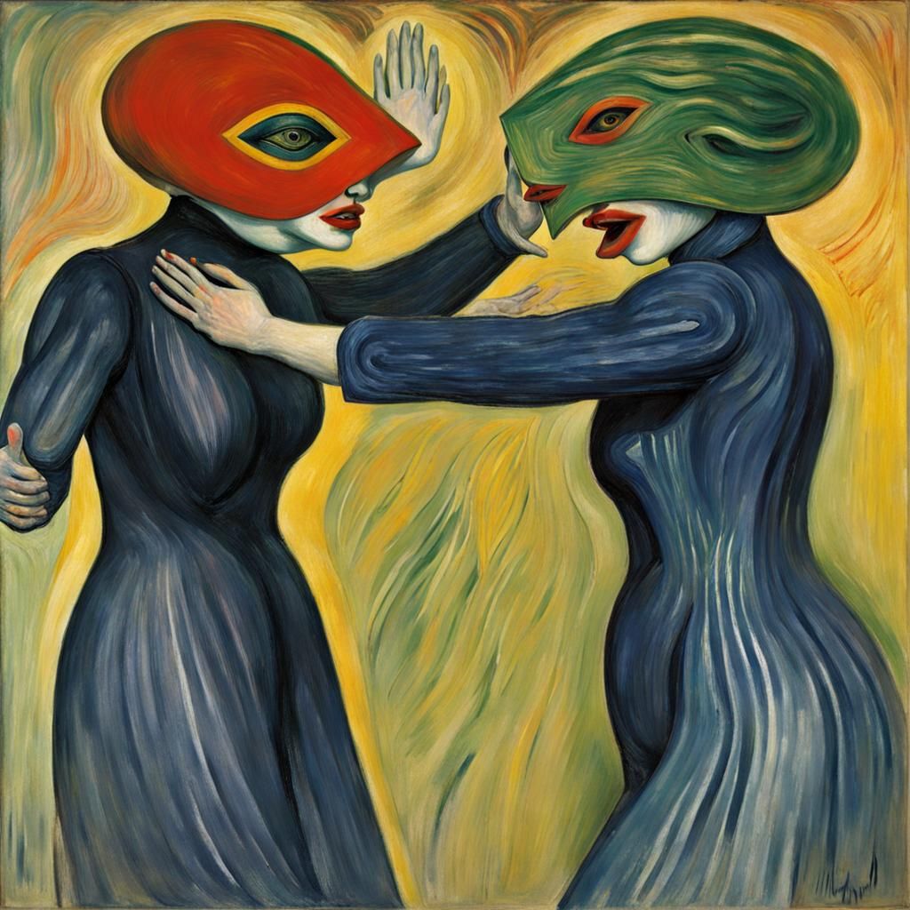 Masked Women Dancing: An Expressionist Painting