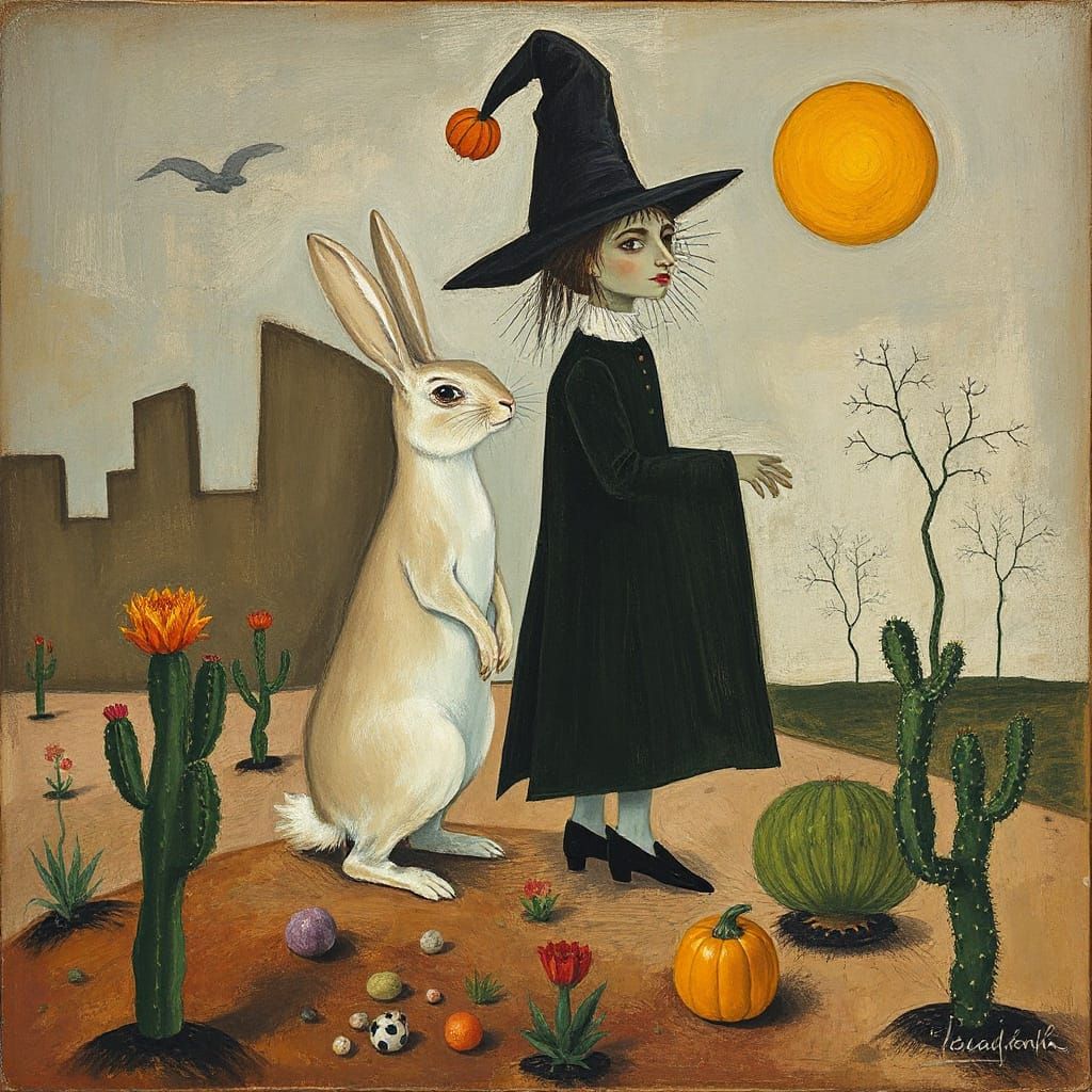 Surreal Cactus Rabbit Witch Hybrid Artwork