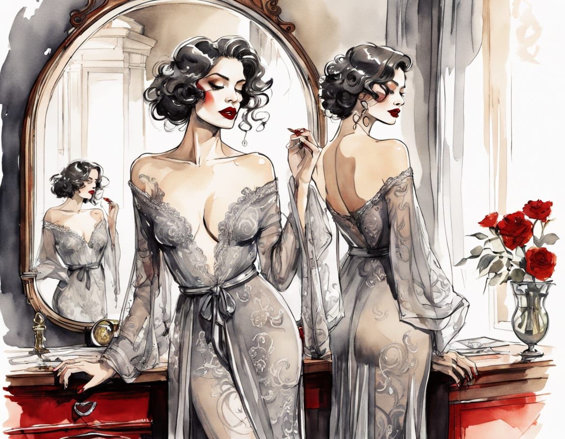 Sultry Art Nouveau Beauty Prepares for a Night of Love in In...