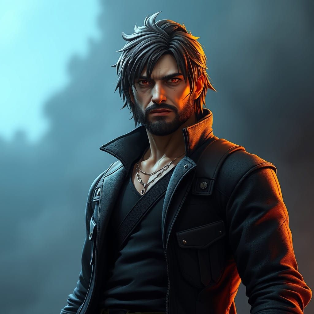 Heroic Anime-Style Norman Reedus in Mysterious Landscape