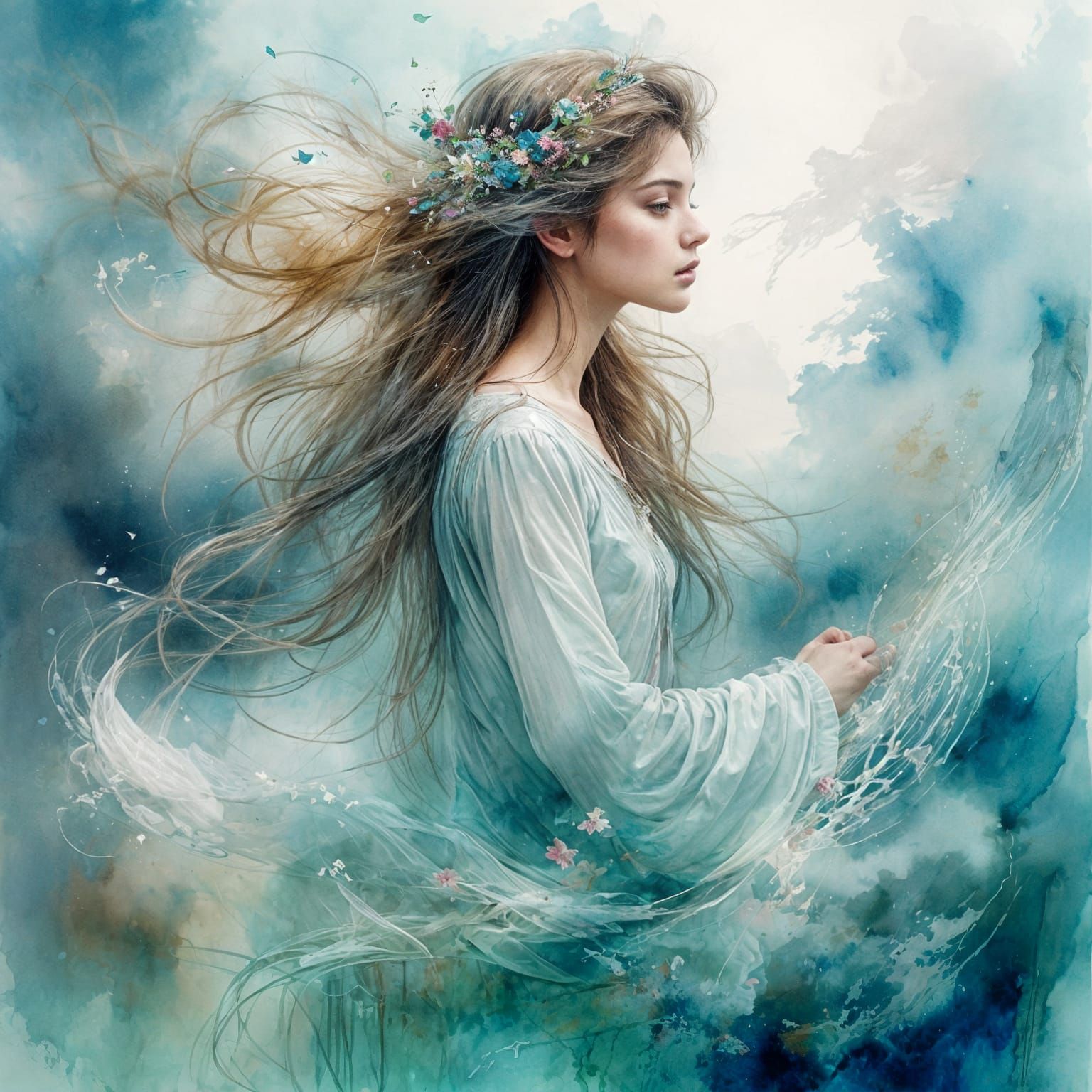 Girl with Clouds: A Soft Focus Watercolor