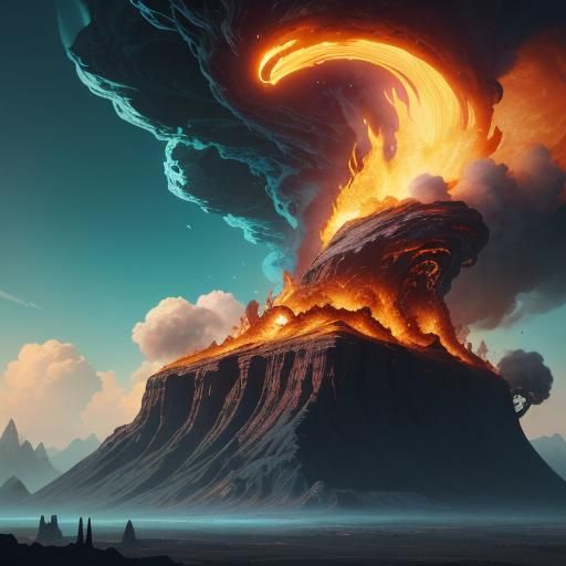 Fiery Rocket Launch in a Sci-Fi Landscape