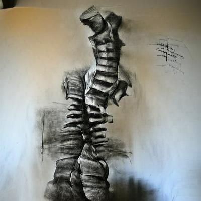 Detailed Charcoal Drawing of a Spinal Column
