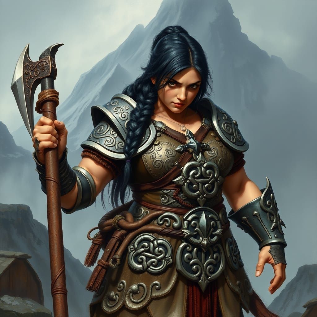 Dwarf Warrior in Celtic Armor Wields Battle Axe