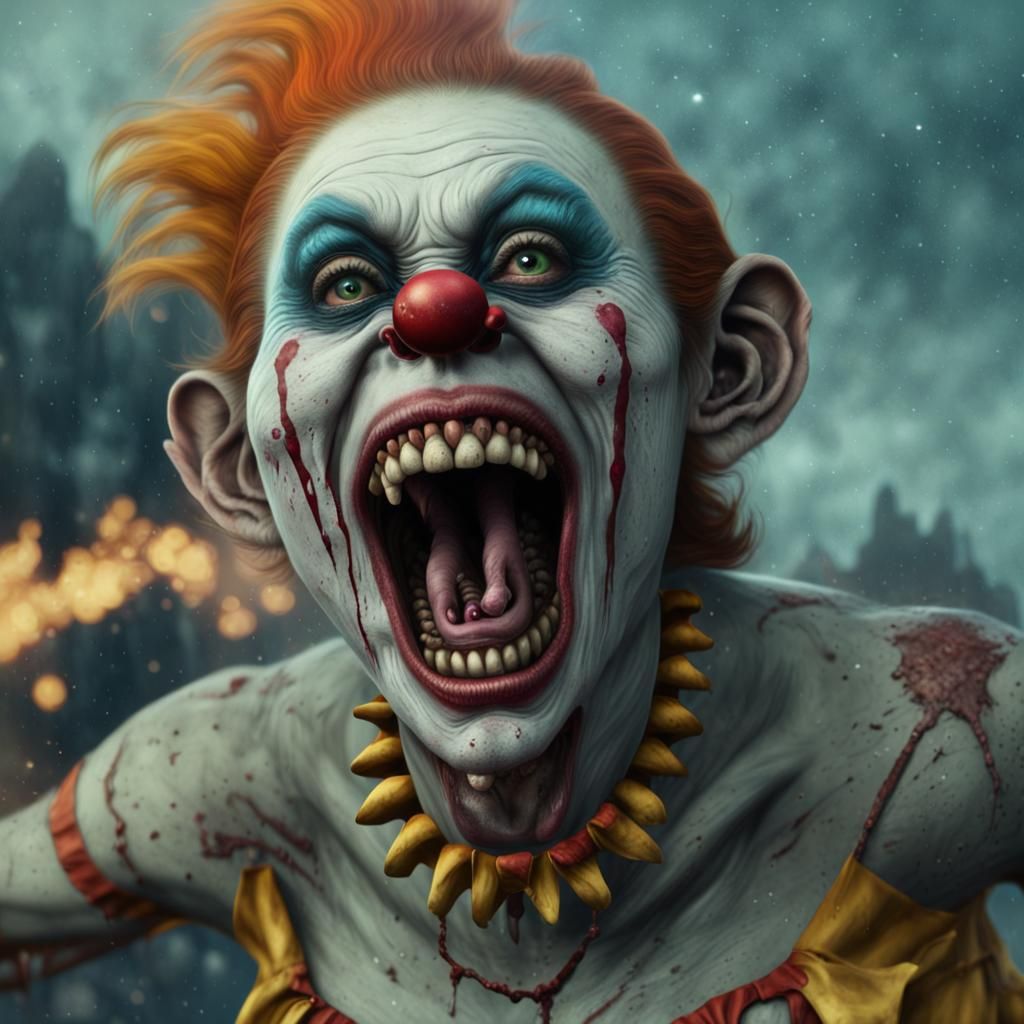 Maniacal Flying Zombie Clown Monster in Digital Painting