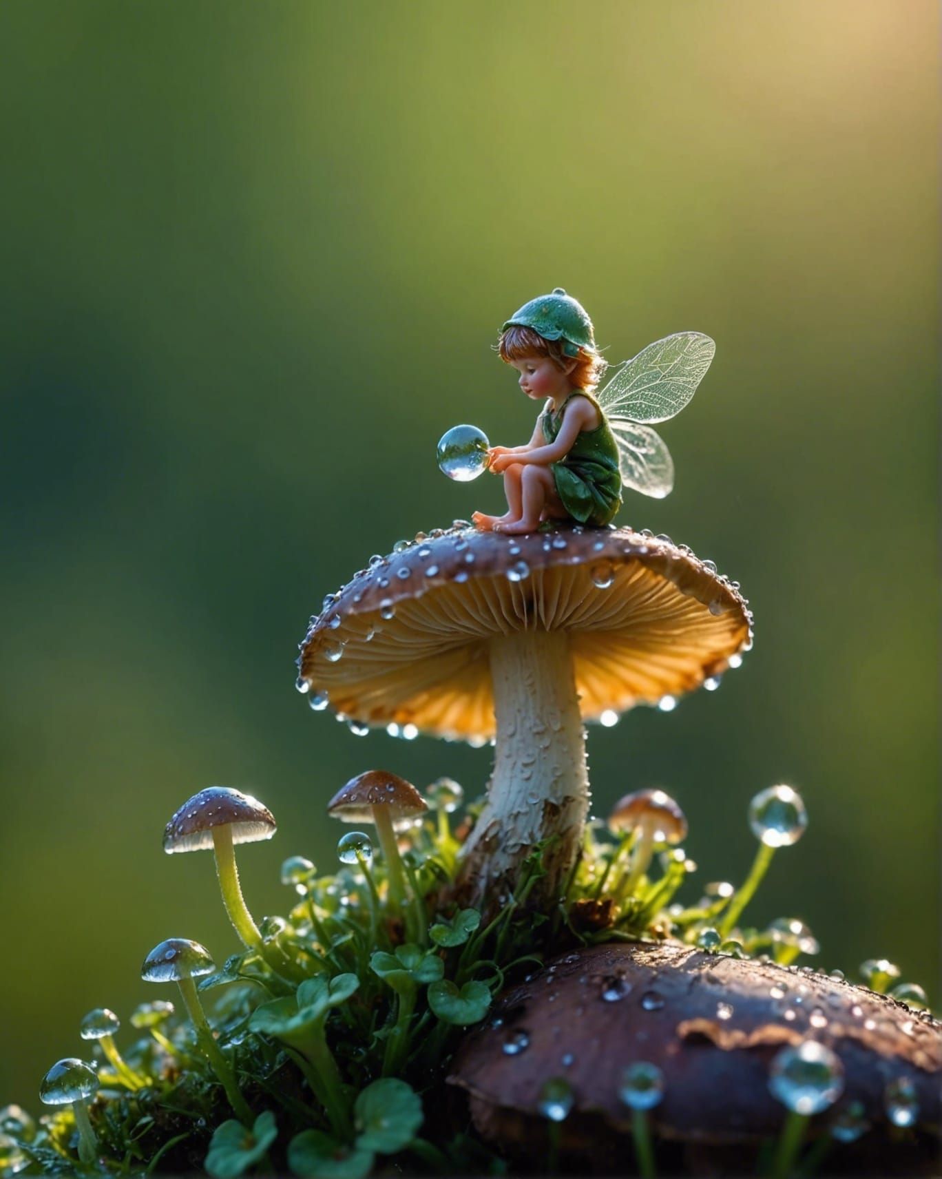 The tiny fairy sitting and his mushroom. 🧚‍♂️🍄🪄