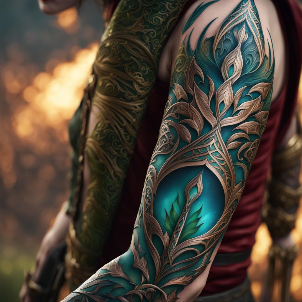 Elven Arm Tattoo: Detailed Matte Painting