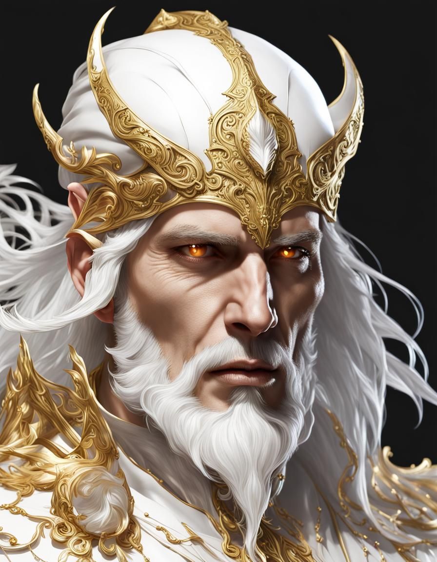White Sorcerer with Gold Details on Transparent Background
