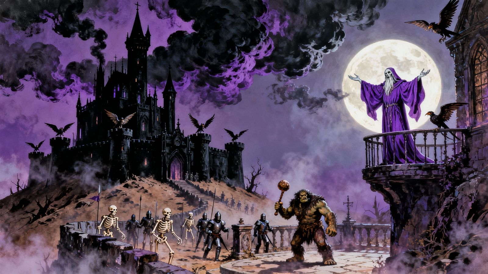 Dark Fantasy Castle Under Ominous Skies