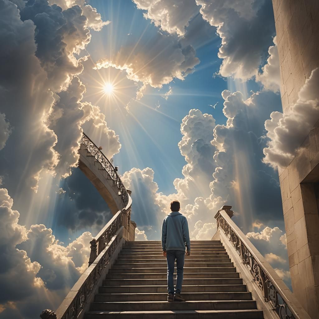 Jacob's Heavenly Staircase with Angels in Clouds