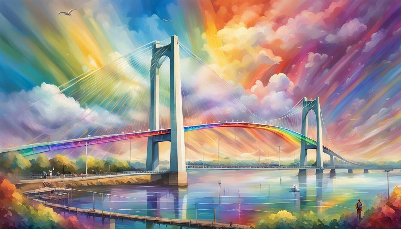 The Humber Bridge made from rainbows, linking Grimsby and Hu...