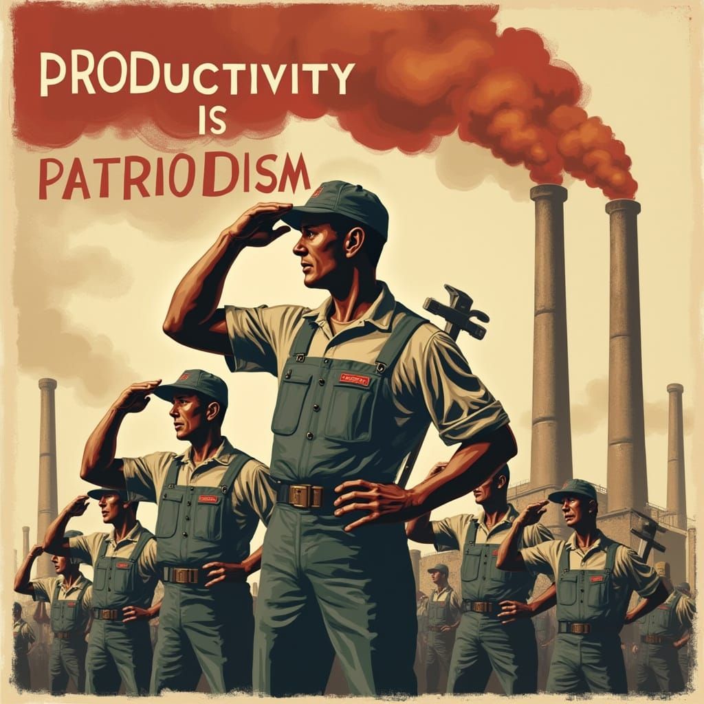 Industrial Revolution Workers: Patriotic Propaganda Art