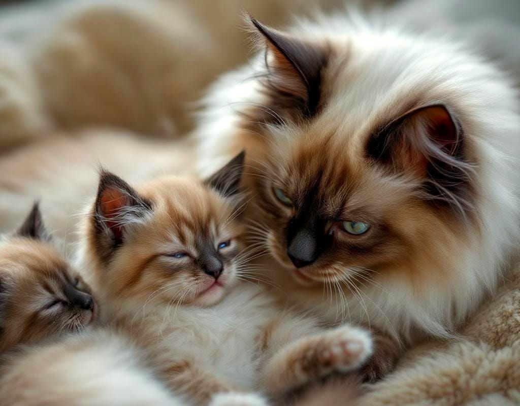 Elegant Siamese Cat with Kittens: Cinematic HDR Photo