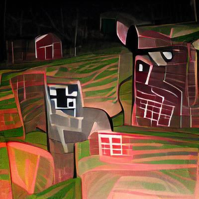 Cubist Farm at Midnight: An Unsettling Scene