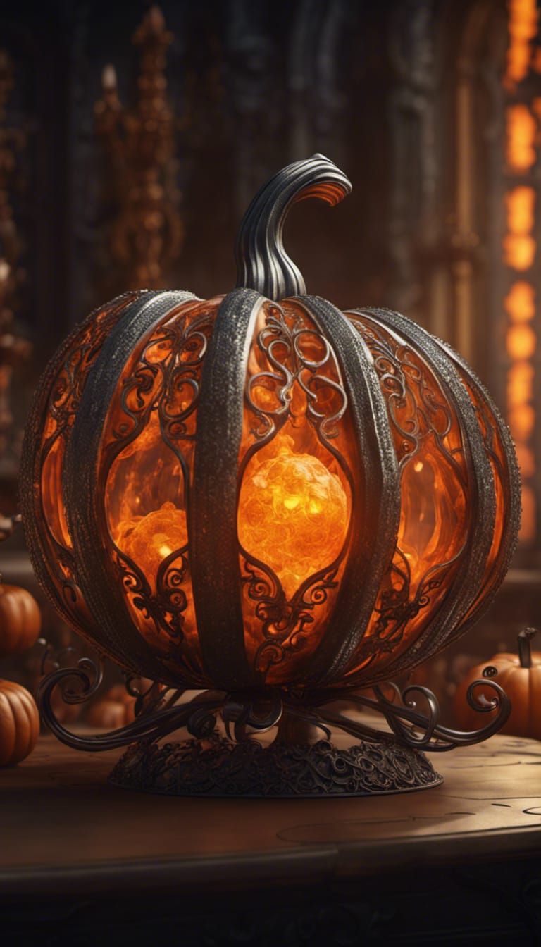 Glowing Crystal Pumpkin: Intricate 3D Digital Art