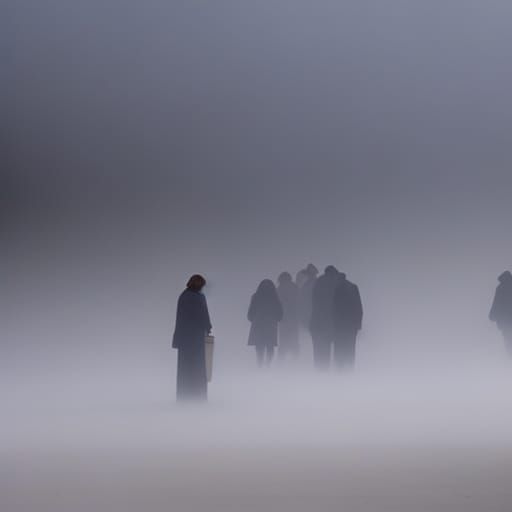 Ethereal Figures Fade Into Misty Streetscape