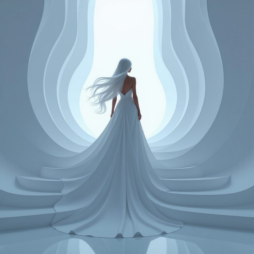 Surreal 3D Female Silhouette with Flowing Hair Step