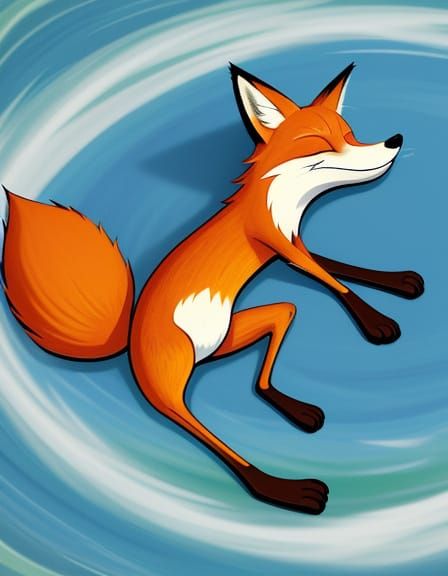 Cartoon Fox Lounging by a Stream
