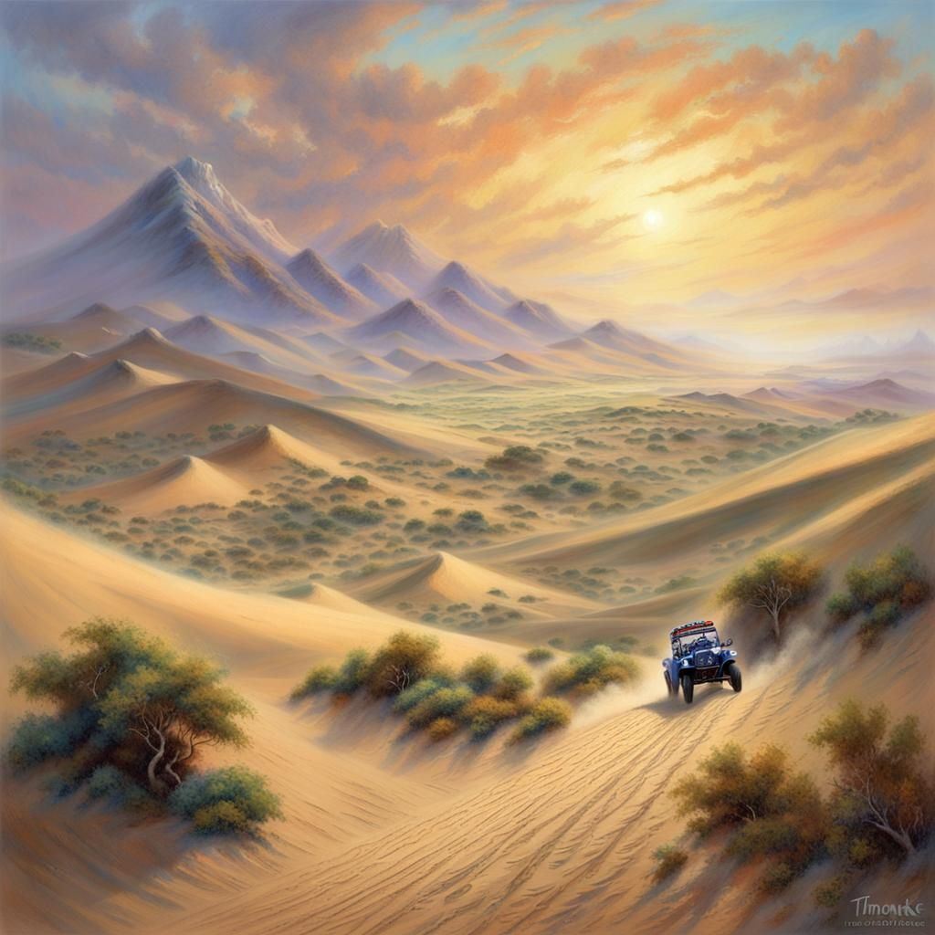 Dakar Rally Cars Racing Across Fantasy Sand Dunes