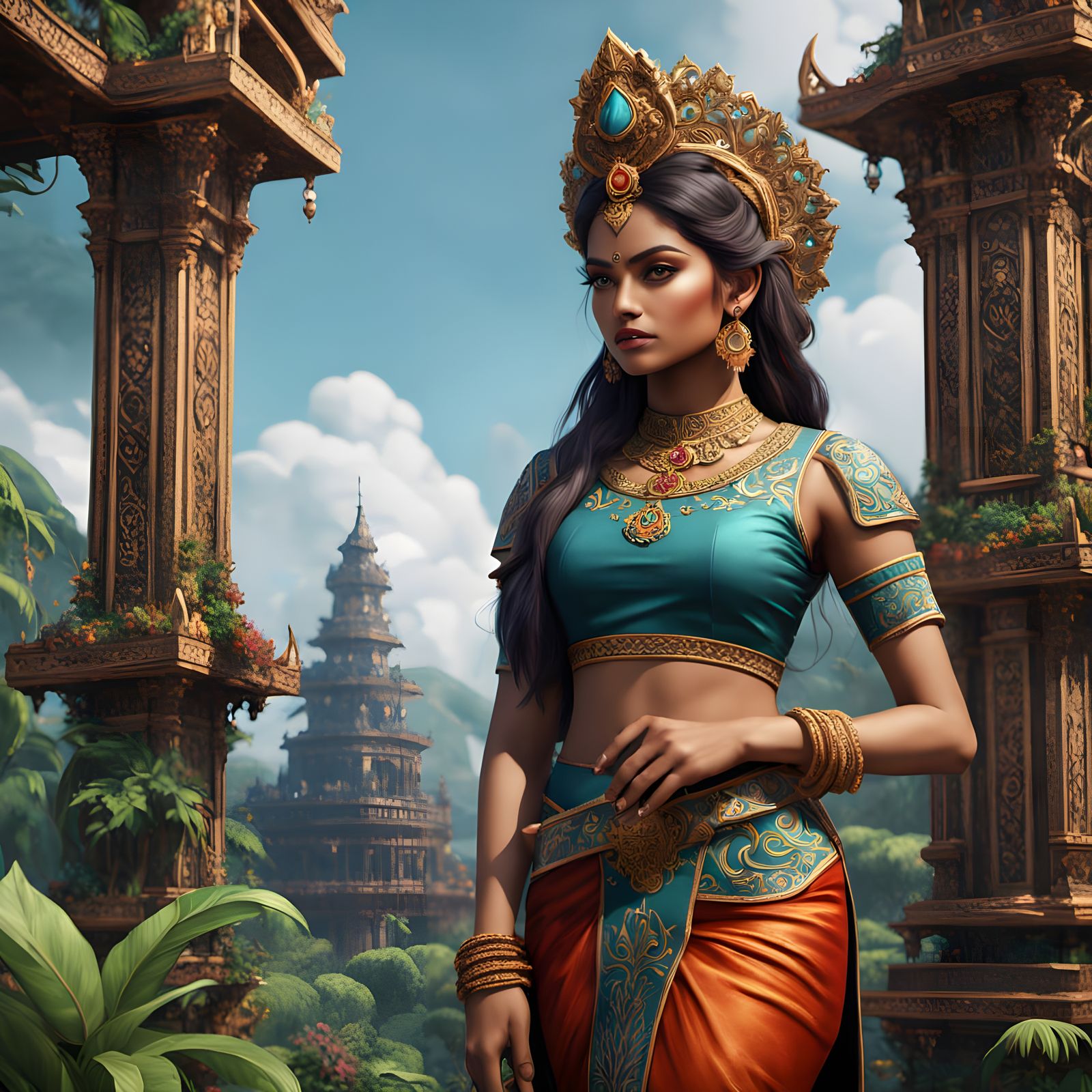 Sri Lankan Bride in Traditional Osari Dress