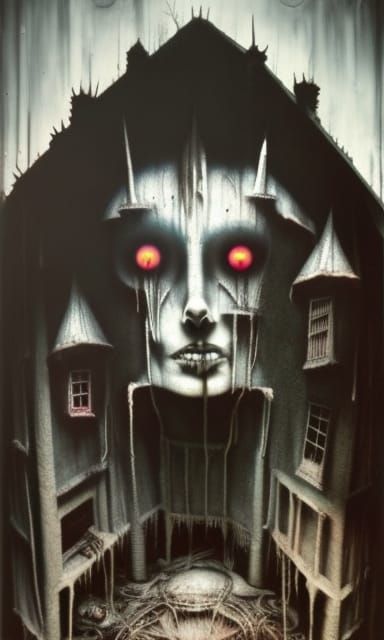 Sinister Haunted House with Ghost in the Window