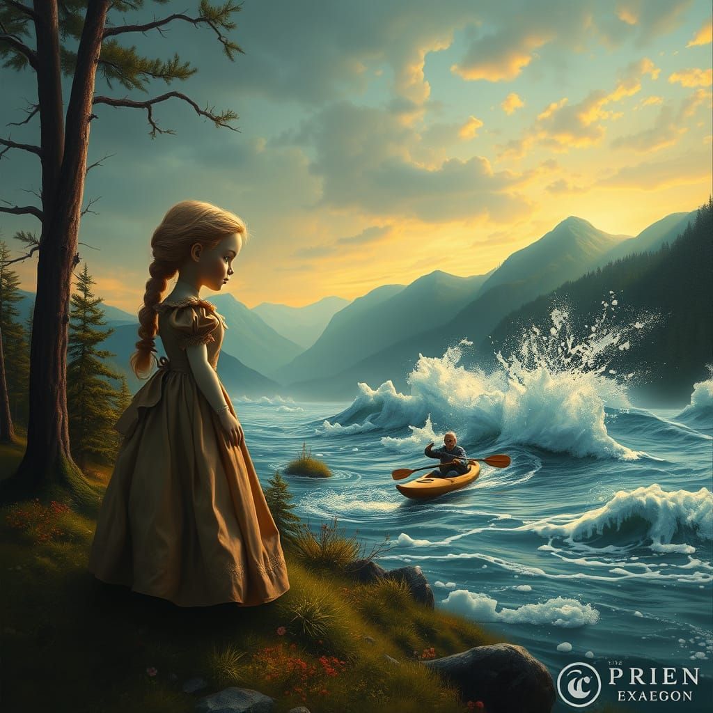 Surreal Victorian Doll Witnesses Ocean Scene