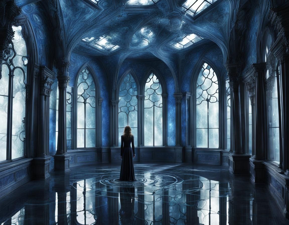 Blue Gothic Labyrinth with Glass Walls