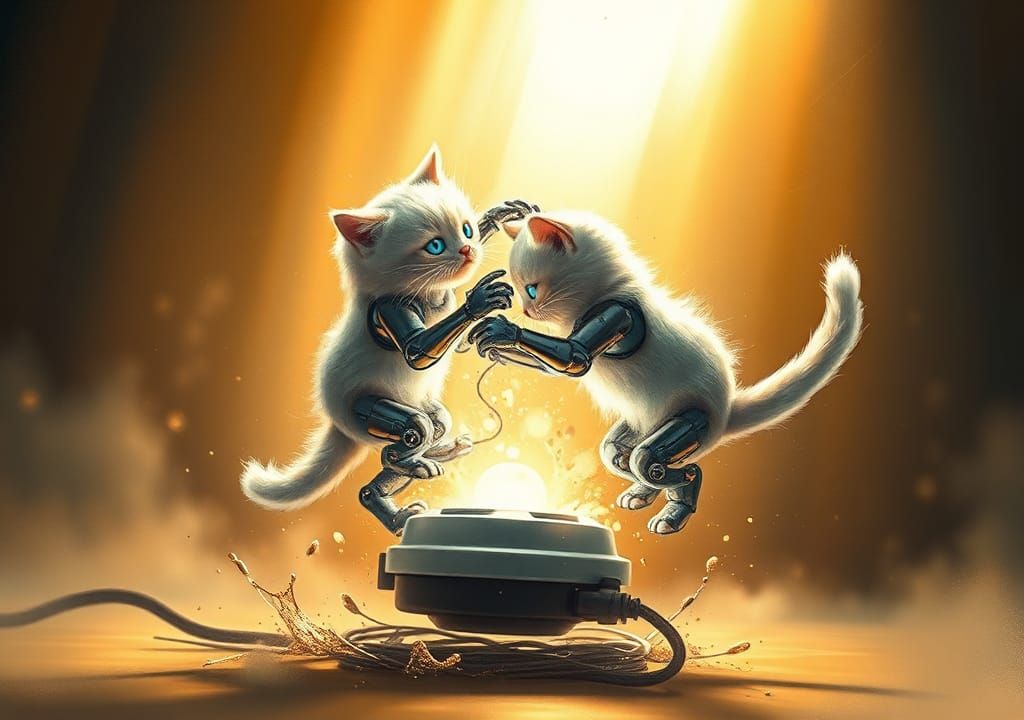 Steampunk Kitten Robots Fight for Charger Dominance