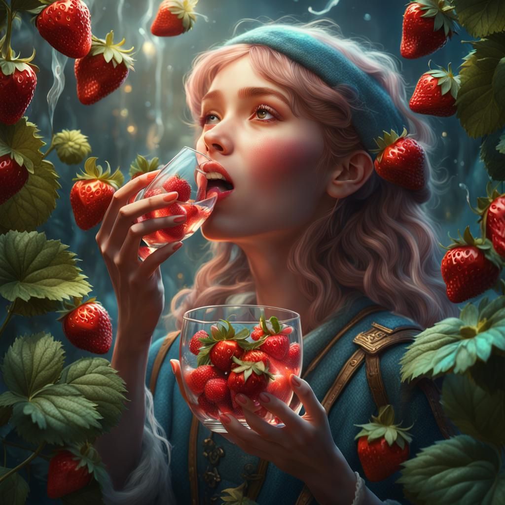 Singing Girl with Strawberry Glass: Detailed Matte Painting
