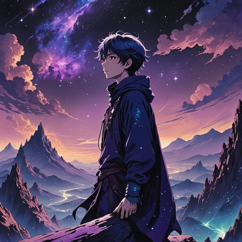 Anime Boy on Space Mountain in Manga Style