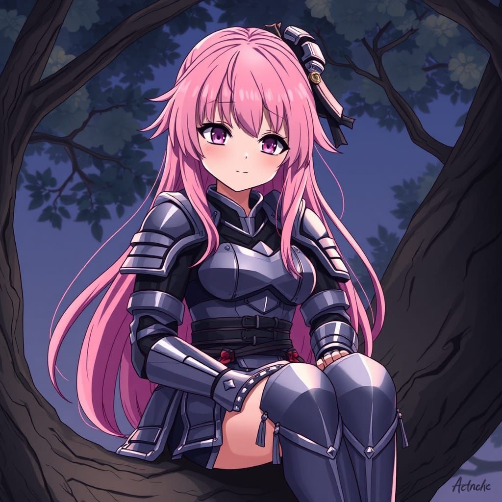 Pink-Haired Samurai in Cel-Shaded Anime Style