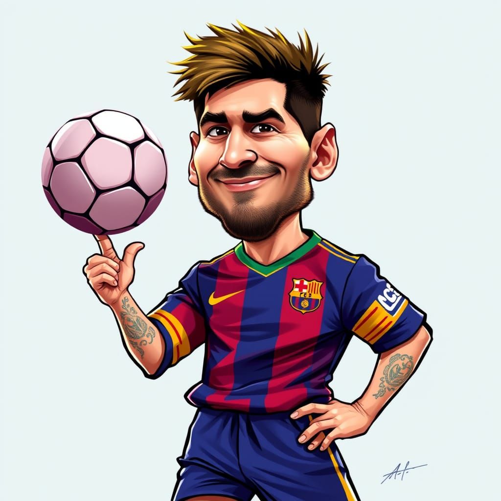 Lionel Messi Caricature Balancing Soccer Ball