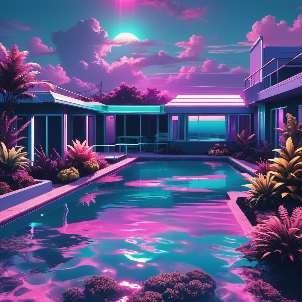 Underwater Vaporwave Suburb: A Liminal Dreamscape