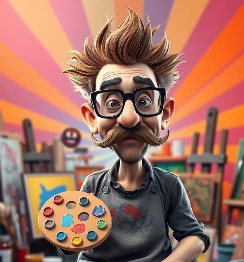 Funny Artist Portrait in 3D Digital Art Style