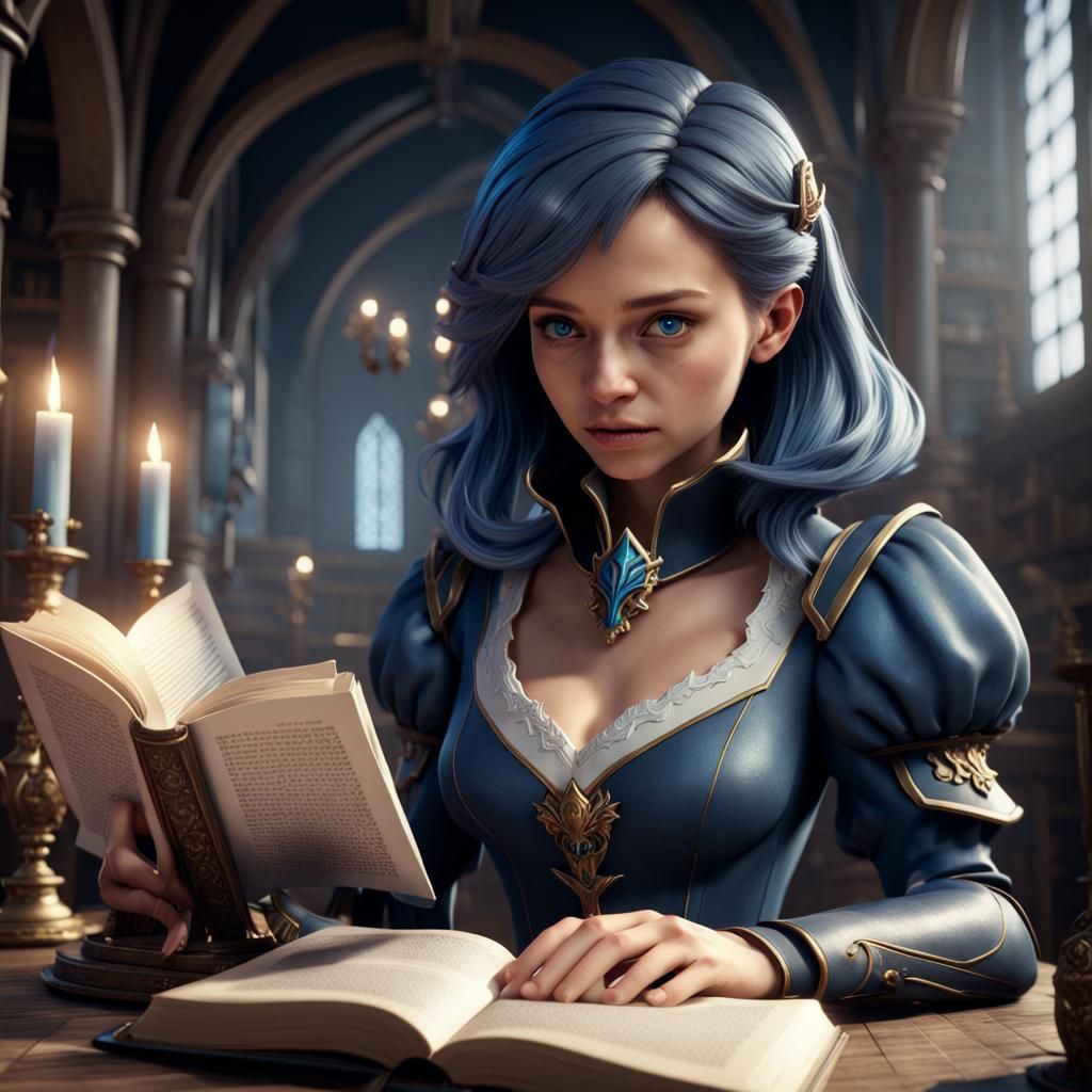 Intricately Detailed 3D Render of Girl Reading