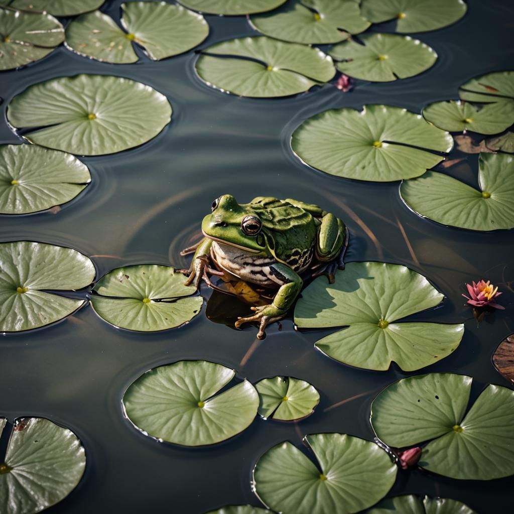 Frog on Lily Pad in Hyperrealistic Detail