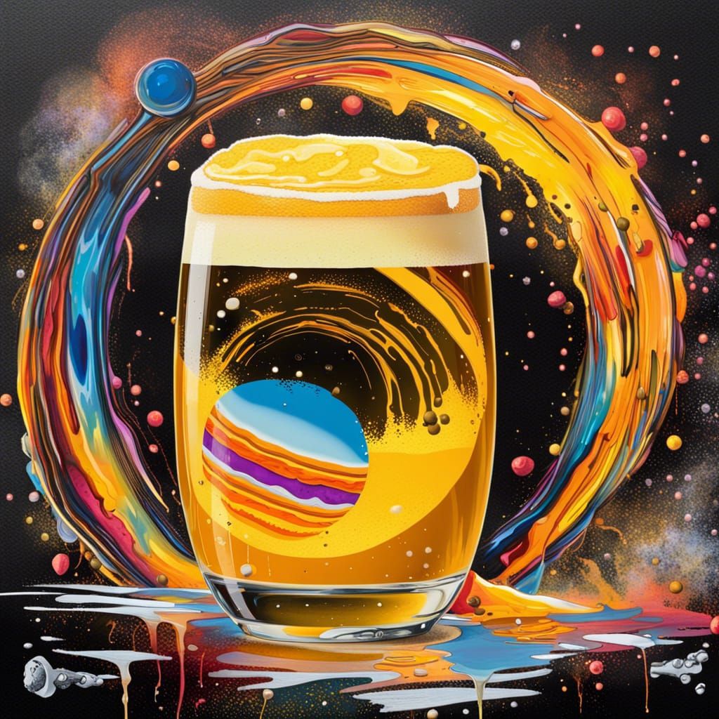 Saturn Beer Glass in Graffiti Splash Art Style