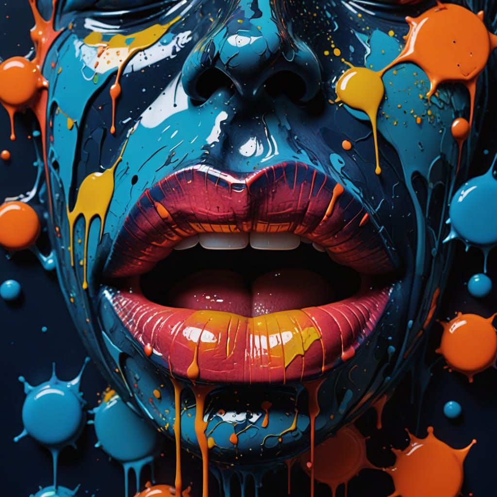 Surrealistic Lips in Neon Glow