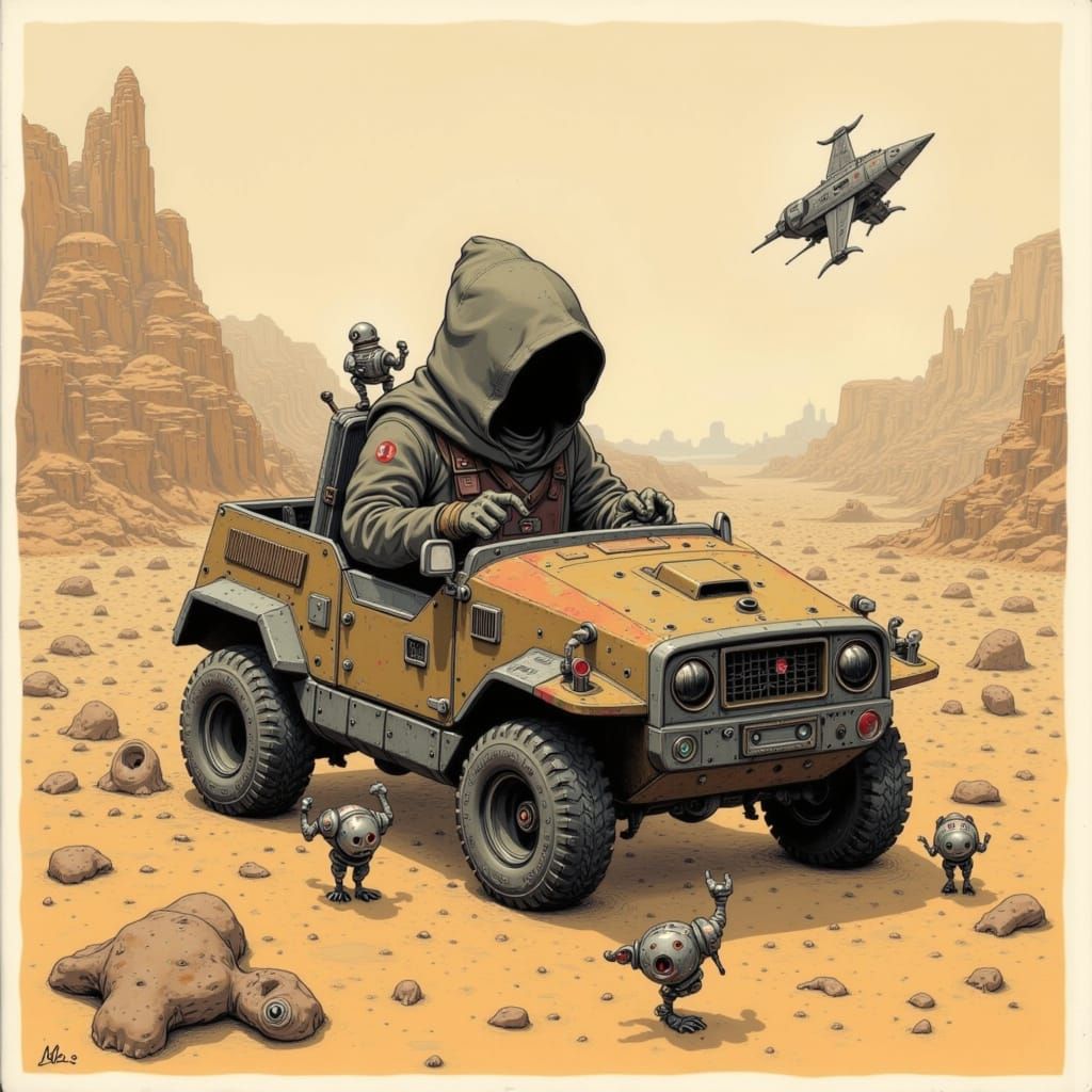 Jawa Roaming Tatooine in Gritty Industrial Style