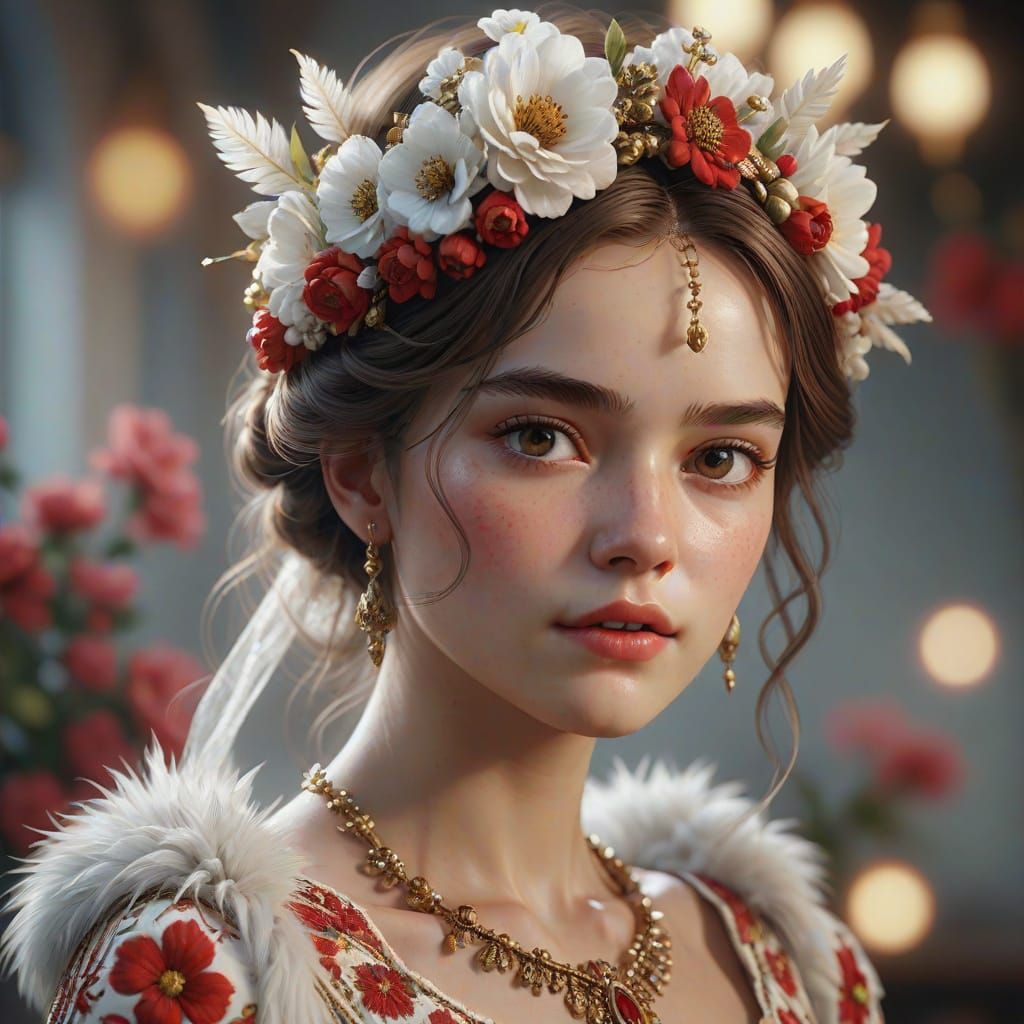 Hyper Realistic Portrait of a Woman in Floral Crown