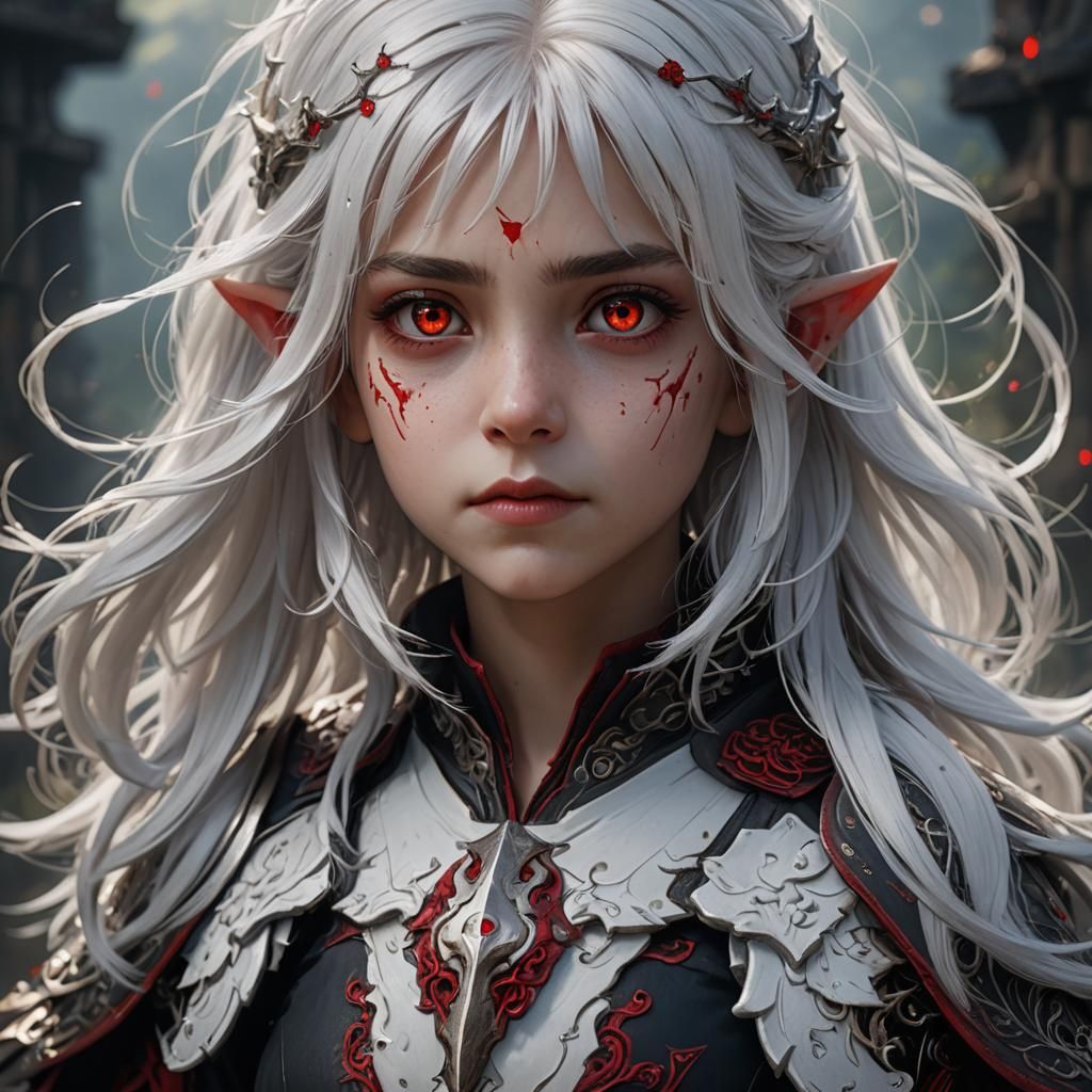 Fantasy Portrait: Girl with White Hair and Red Eyes